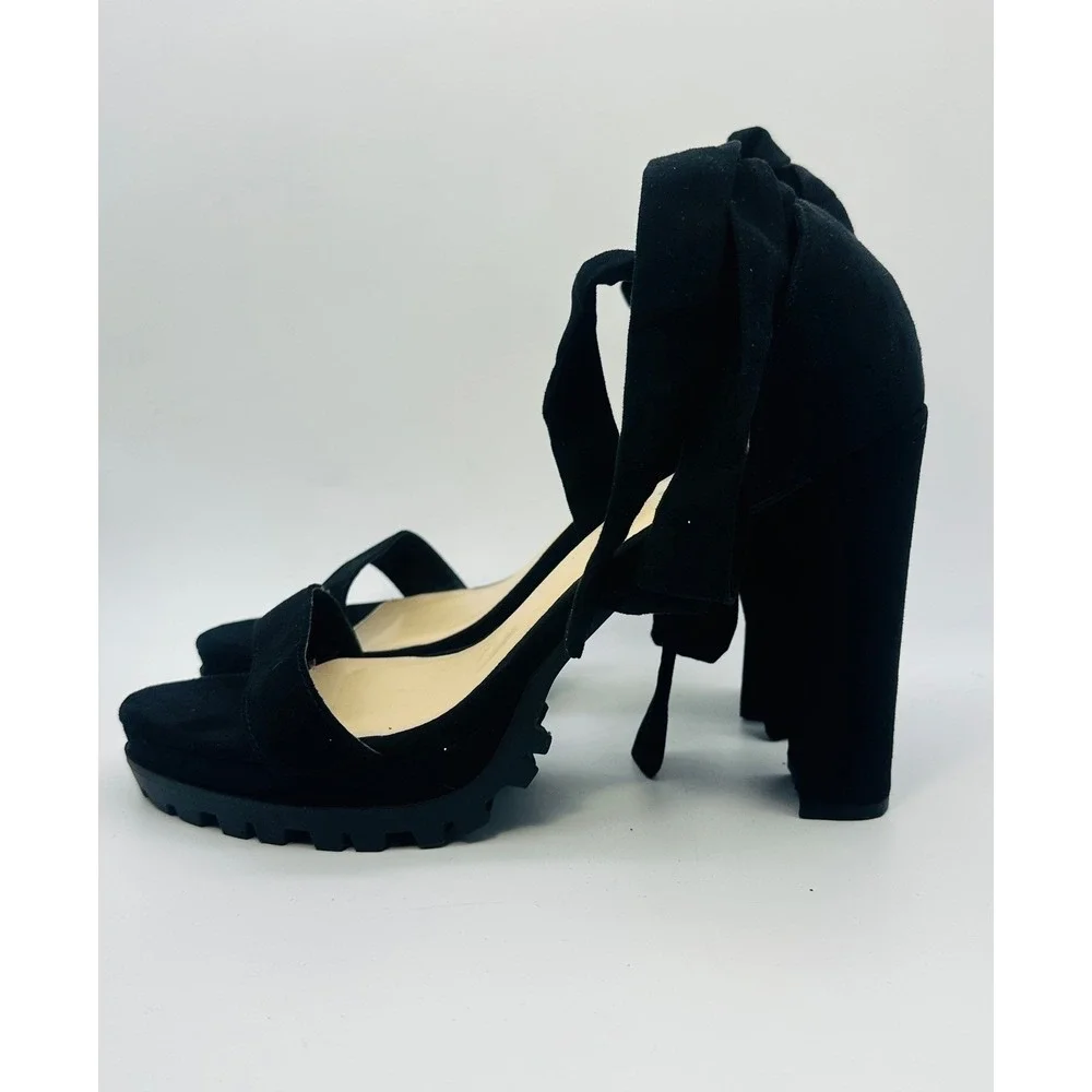 Fashion Nova Black Lace Up Platform Block Heel Lug Sole Sandals Womens Size 11
